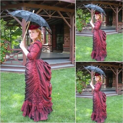 Historical!Customer-made Blue 1800S Victorian dress 1860s Civil war Dress Theater Reenactor Costume Vintage dress US6-36 V-325