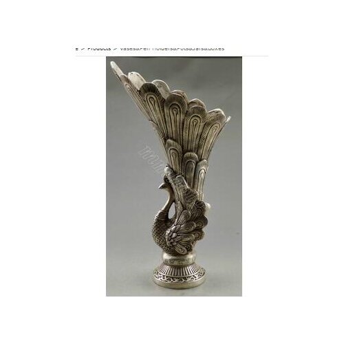 Chinese characteristics Tibet silver, beautiful hand-carved - peacock Vase decoration bronze factory outlets