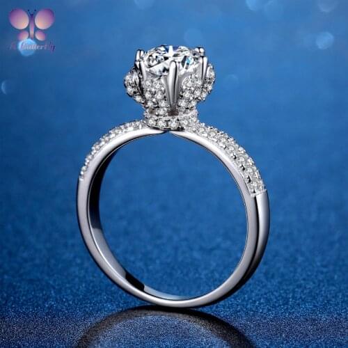 100% 925 Sterling Silver Moissanite Crown Ring 1.0,2.0 Ct Round Cut D Color Very Shiny Engagement Ring High Quality Jewelry