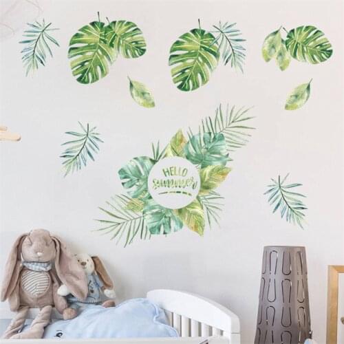 Creative Green Big Leaves Wall Art Stickers For Shop Office Bedroom Home Decoration Diy Plant Pastoral Mural Decals Pvc Decals
