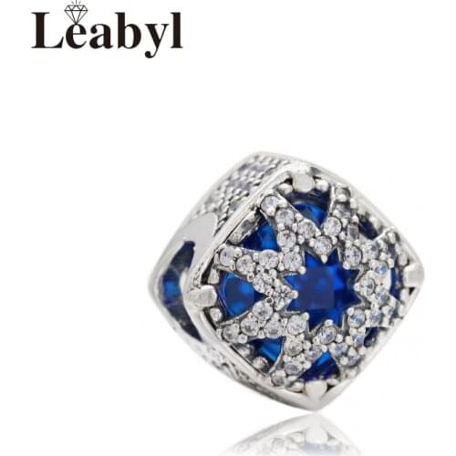 Leabyl Trendy Dark Blue Crystal Ice Age Square Big Hole Charm Bead for DIY Bracelet Bangle Jewelry Making Accessories