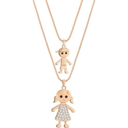 Hot Double Layers Chain Crystal Figure Female Necklace Gold Sliver Color Boy Girl Long Pendant Necklace Statement Jewelry Colar