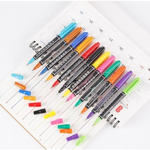 10pcs/12pcs Colored Dual Tip Fast Dry Permanent Sign Marker Pens For Fabric Metal Quality Fineliner For Drawing