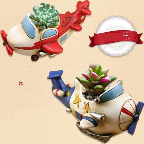 Lovely retro cartoon aircraft resin flower pots Creative glider desktop plant pots decoration