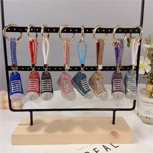 Fashion Rhinestones Canvas Shoes Car Keyring Cute Girly Heart Keychain Birthday Gift Bag Pendant Car Key Chain Pendant