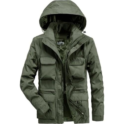 Mens Jacket New Spring Autumn Outwear Sportswear Hooded Hiking Overcoat Male Multi-Pocket Climbing Coat Quick Dry Clothing