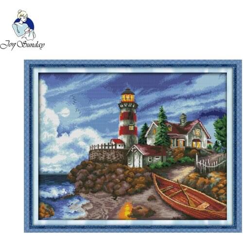Joy Sunday The seaside lighthouse(3) Counted Cross Stitch Sets Wholesale cartoon Cross-stitch Kits Embroidery Needlework