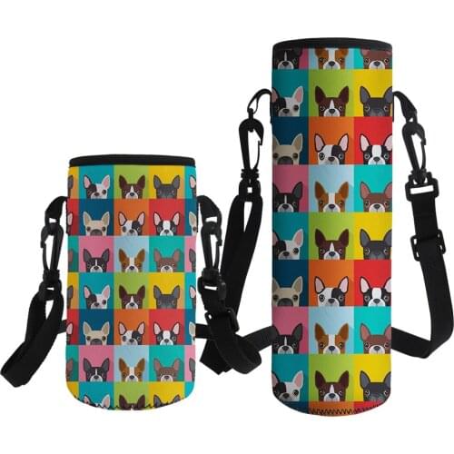 Cartoon Dog Printed 1000ml Neoprene Water Bottle Carrier Insulated Cover Bag Holder Strap Travel Sports Water Bottle Case 2021