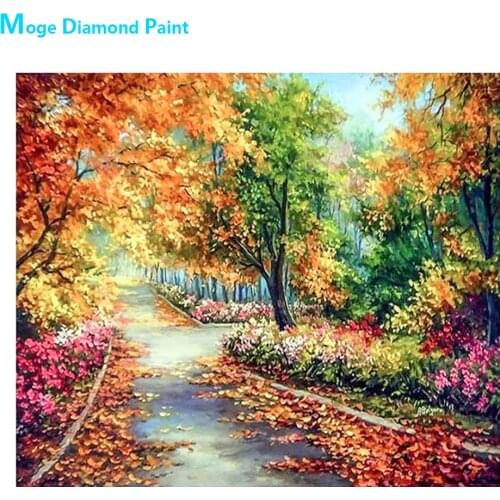 Autumn Forest Park Fallen Leaves Scenic Diamond Painting Oil Round Full Drill Nouveaute DIY Mosaic Embroidery 5D Cross Stitch
