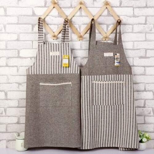 Japanese-style stitching striped strap fabric simple cotton kitchen oil-proof coffee shop overalls shop clothing literary apron