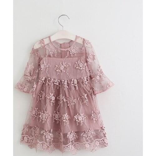 Pink/White Retail New Girls Fashion Dress 2017 New Children Girl Lace Princess Dress Embroidered Floral Dresses Clothes