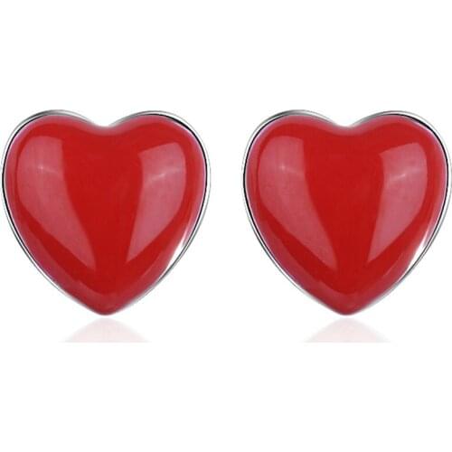 Valentines Day Earrings Ladies Girlfriends Gift 925 Sterling Silver Stud Earrings Wedding Engagement Red Resin CZ Earring