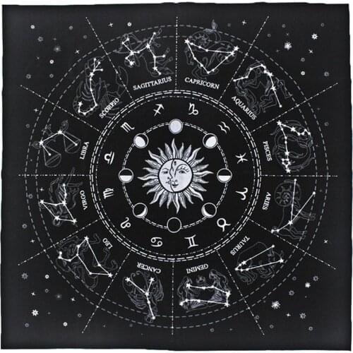 12 Constellations Tarot Card Tablecloth Velvet Divination Altar Cloth Board Game Fortune Astrology Oracle Card Pad 50x50cm