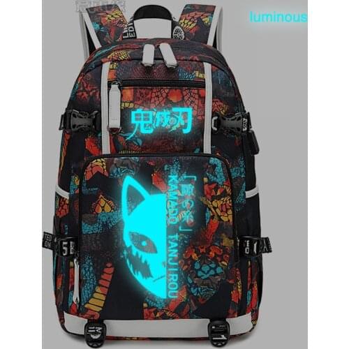 Demon Slayer Luminous School Shoulder Bag Kimetsu no Yaiba Kamado Tanjirou Cosplay Backpack Laptop Travel Bags
