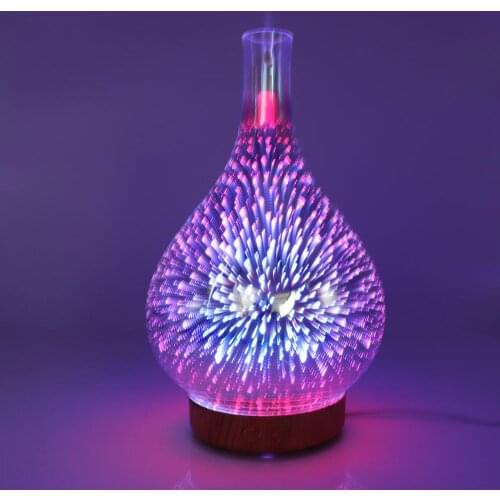 Ultrasonic Humidifiers Cool Mist Air Humidifier Fireworks Pattern 3D Glass Aroma Diffuser Room Decor Essential Oil Air Purifiers