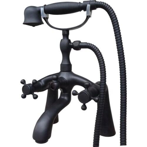 Bathroom Black Oil Rubbed Bronze Deck Mounted Clawfoot Tub Filler Faucet Handshower Double Cross Handles atf703