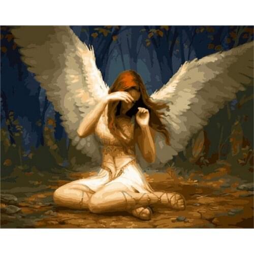 Frameless diy picture oil painting by numbers wall decor painting on canvas for home decor 4050 a girl with wing