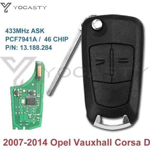 YOCASTY 13.188.284 2 button Remote Car Key PCF7941A 46 Chip 433MHz for Opel Vauxhall Corsa D G4 2007 2008 2010 2012 2013 2014