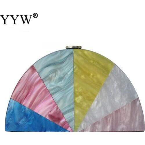 Lady Acrylic One Shoulder Diagonal Bag Multicolored Stitching Contrast Color Bag Fashion Semicircle Wedding Dinner Clutch