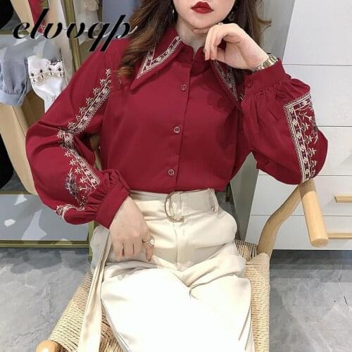 Spring 2021 New Style Retro Embroidery Flower Shirt Fashion Shirt Women Long Sleeve Women Loose Japan Style Shirt High Quality