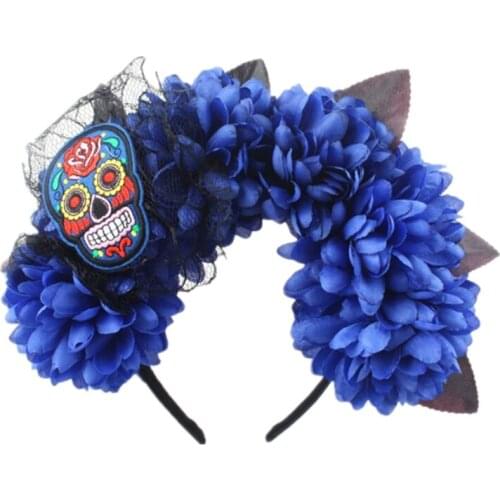 Women Skull Pattern Headdress with Lace Flower Headband for Halloween Party Carnival Masquerade Costume Party Props
