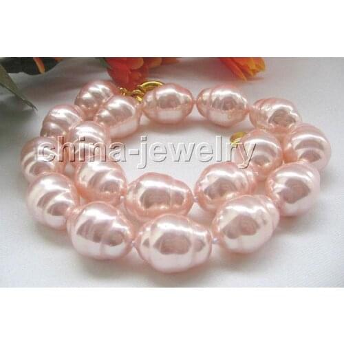 P4685-18" 22mm natural pink baroque shape south sea shell pearl necklace - GP>>> free shipping