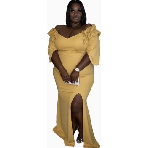 5XL Plus Size Women Maxi Dress Ruched Patchwork Half Sleeve Split Robe Gown Fashion Solid Elegant Chic Party Long Dress Vestidos