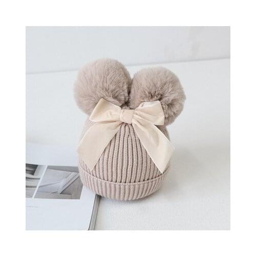 2020 Toddler Girls Winter Beanie Hat Knitted Warm Cable Ski Skull Cap with Faux Fur Pompom