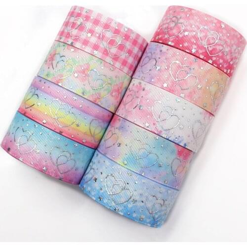 1‘’ 25mm,10yards Silver laser love Printed grosgrain Ribbons,DIY bow cap accessories and decorations,I-19326-787