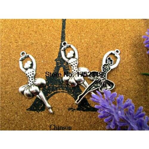 10PCS Ballerina Charms, Antique Tibetan Silver Tone Ballet Dancing Girl Charm Pendants 20x51mm