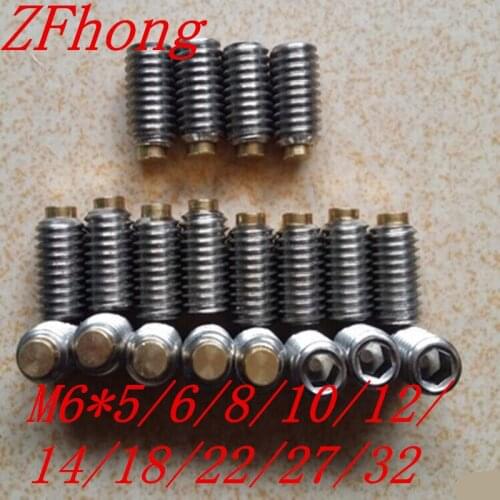 20pcs M6*6/8/10/12/14/18/22/27/32/37 stainless steel hex socket brass tip set screw