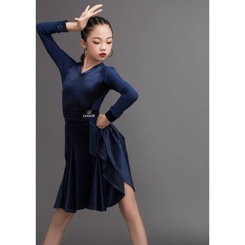 2020 Latin Dance Dress Girls Practice Clothes Long-Sleeved Latin Performance Dance Clothes Latin Competition Dance Dress DQS5610
