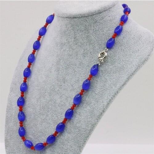 3colors 8X12mm Cats Eye Stone Rice shape Blue Pink Green Custom Necklace Womens Jewelry Beads Gifts Jewelry Making 18inch Y116