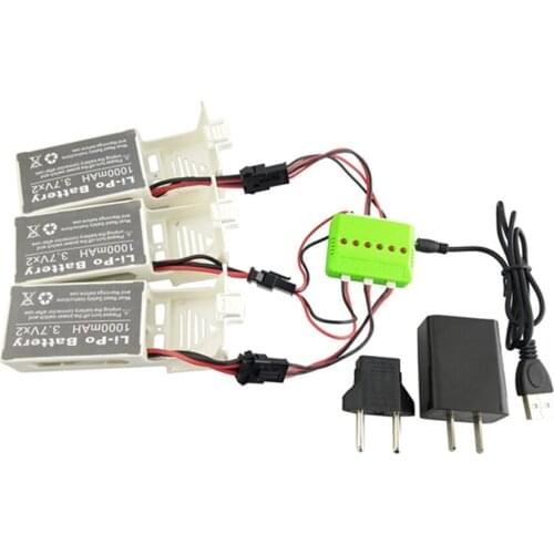 3 Pcs 3.7v 1000mah Battery and 1 to 3 USB Charger for Udi U842 U842-1 U818S Rc Quadcopter Drone Black Spare Parts Batteries Set