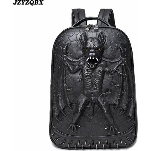 3D Stereoscopic Bat Backpack Black Vampire mochila Personality Rivets mochilas Mens Vintage Luxury Travel sırt çantası