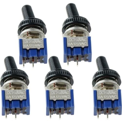 5 x On/Off Mini Small Toggle Switch + Waterproof Cover 2P Blue