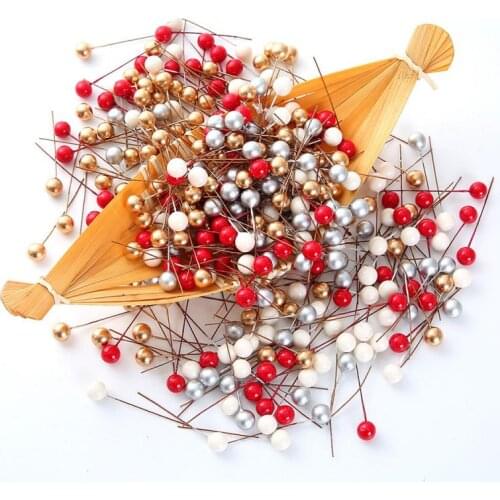 50Pcs/lot Mini Artificial Berry Pearl Plastic Gold Cake Topper Cute Cake Decorating Tools Wedding Decoration Diy Craft Gifts