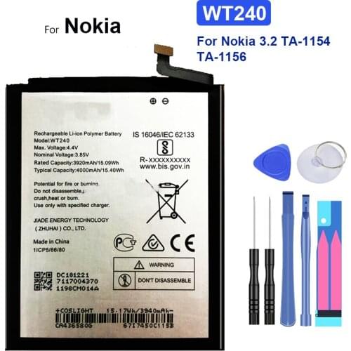 4000mAh WT240 Battery For Nokia 5.3 53 Nokia5.3 TA-1154 TA-1156 WT 240 TA 154 1156 Mobile Phone Bateria + Free tool