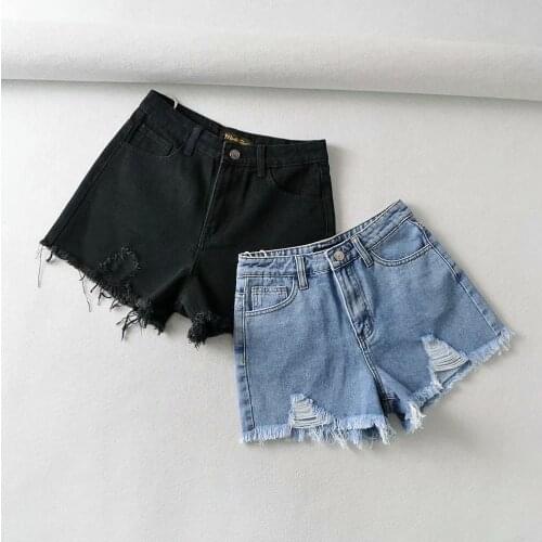 Irregular denim shorts womens summer 2021 new fashion slim hot pants DLzk795 with holes and high waist burrs