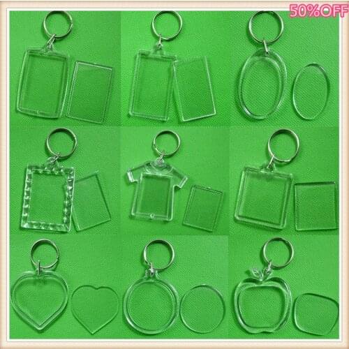 Free shipping 35pcs Blank Acrylic Keychains Insert Photo plastic Keyrings Square Key Rectangle heart circular accessories