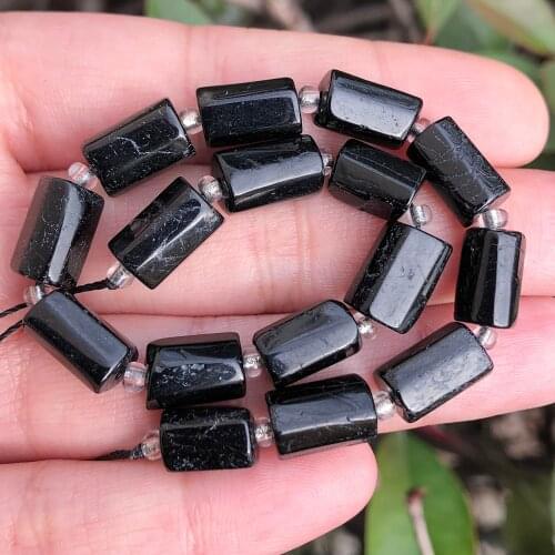 8x11mm Natural Faceted Gem Black Tourmaline Stone Cylinder Loose Beads For Jewelry Making DIY Charms Bracelets 7.5INCHES