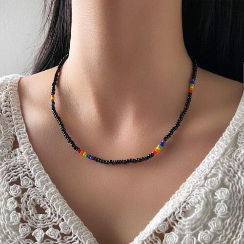 Aprilwell One Piece Beads Necklace for Women Aesthetic Choker Trendy LGBT Rainbow Chain Kpop 2021 Fashion Jewelry Friends Gift