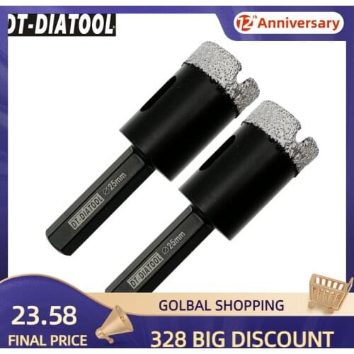 DT-DIATOOL 2pcs Dia25mm Dry Vacuum Brazed Hexagon Shank Diamond Drill Core Bit Granite Marble Hole Saw Ceramic Tile Drilling Bit