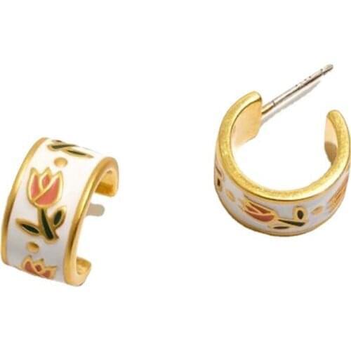 Europe and the United States simple retro enamel palace tulip flowers elegant antique ear rings earrings