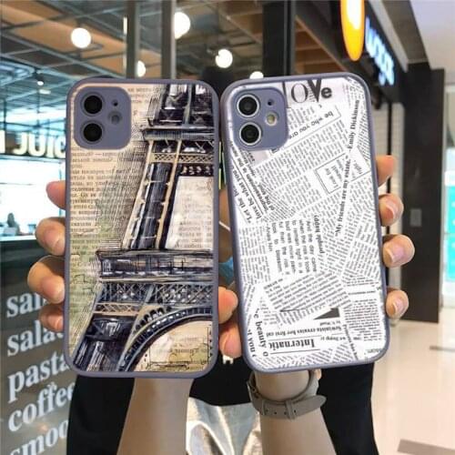 Classic Old Newspaper Soft Cover Phone Case Dark Blue Transparent Matte For IPhone 7 8 11 12 S Mini Pro X XS XR MAX Plus Cover
