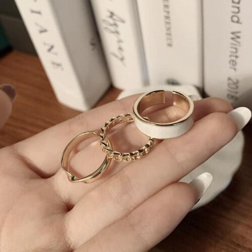 Resizable Hollow Rings Set for Women Punk Metal Geometric Round Finger Ring Fashion Jewelry Female Wedding Bands Party