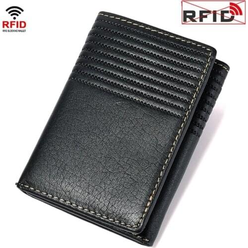 New Mens Wallets Purse Vintage Genuine Leather Wallet Men Folding Short Anti Theft RFID Wallet Card Holder ID Package