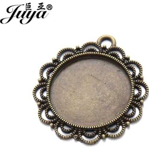 JUYA Round Blank Base Trays Bezel for DIY Cabochon Cameo 25mm 4pcs/lot high quality filigree alloy cabochon blanks AD0031