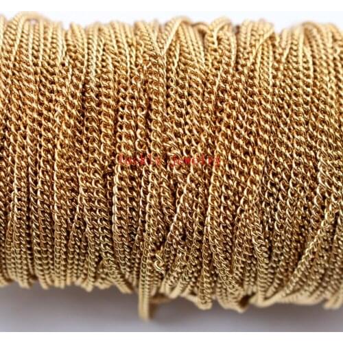 Lot 100meter / roll Anti-Tarnish Gold Stainless Steel 2mm Smooth Cowboy Chain Jewelry finding Marking DIY Women for pendant