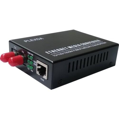 Plexda SM ST Gigabit Fiber Media Converter - 20km(12.42Miles) to UTP Cat5e Cat6 10/100/1000M RJ45 – Auto Sensing - Jumbo- LFP